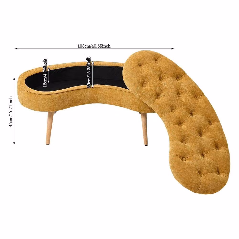 EONLION Mustard Yellow Upholstered Storage Bench and Window Seat Stool – 2