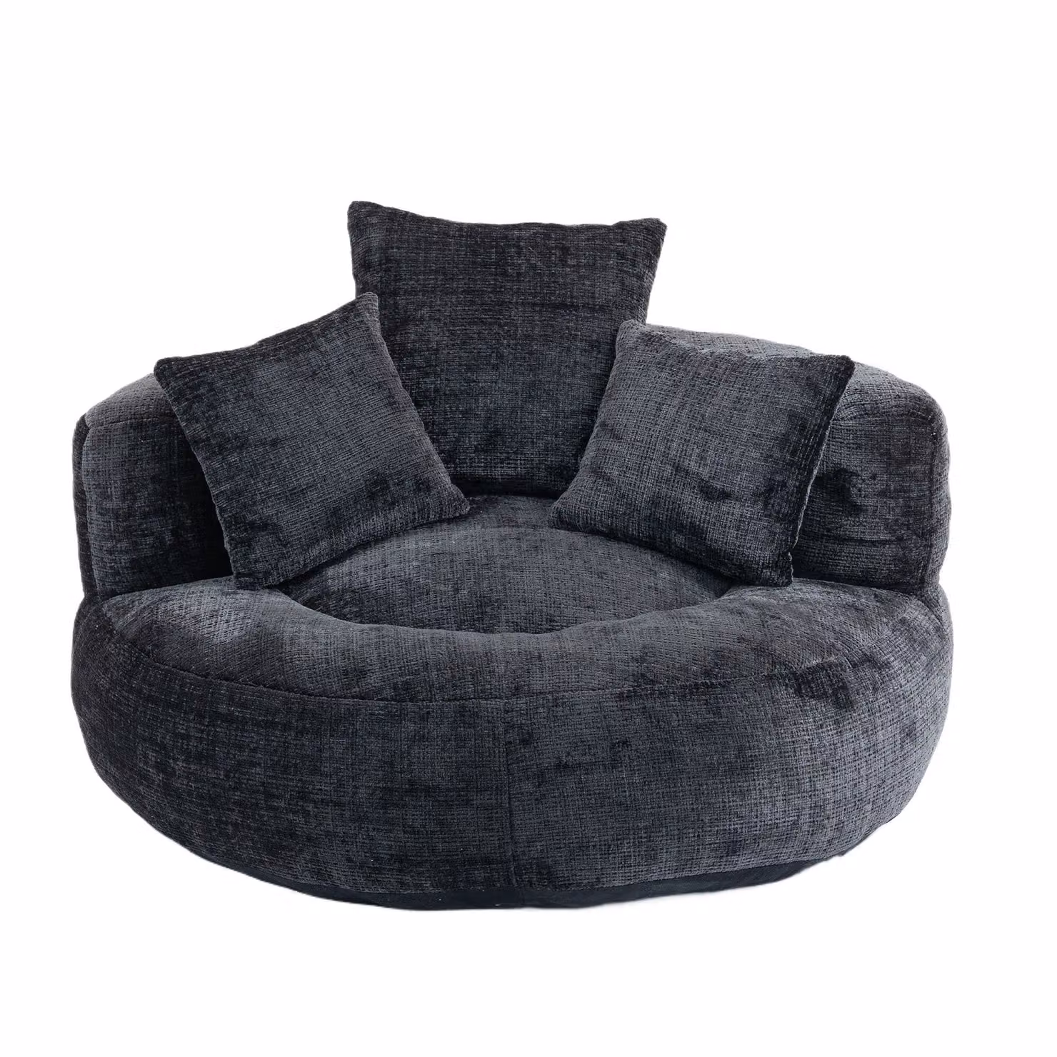 Aosom UK Luxurious Black Chenille Bean Bag Chair with 3 Pillows and Memory Foam Filling, W/D/H: 108 x 108 x 52 cm – 2