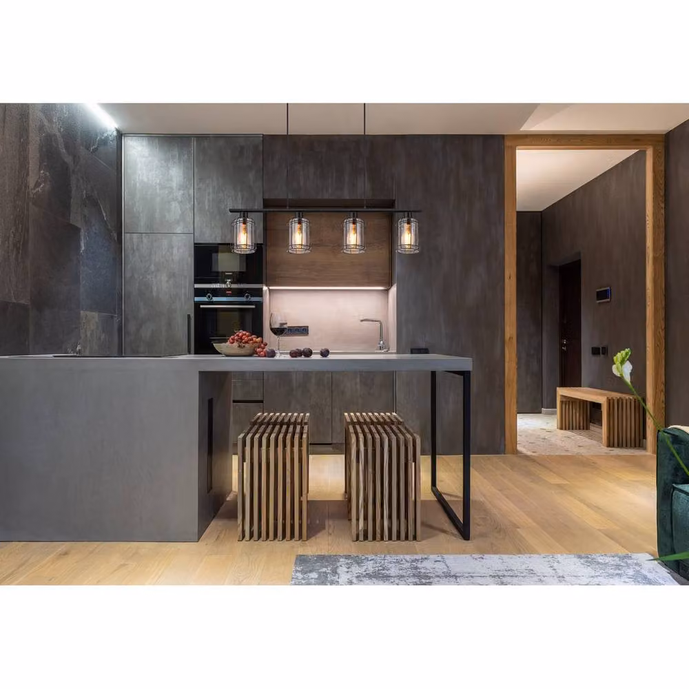 Netlighting Hudson Bar Pendant Ceiling Light in Matt Black with Grey Smoke Glass Shades, 4x E27 – 2