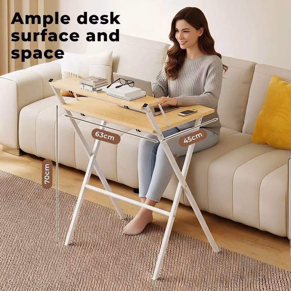 EONLION Folding Computer Desk in Beige, W: 100 cm – 2
