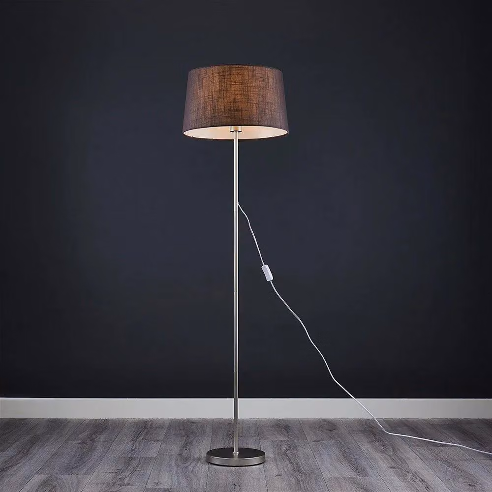ValueLights Charlie Modern Grey Fabric Stem Floor Lamp with Chrome Metal Base, H 147 cm x W 40 cm – 3