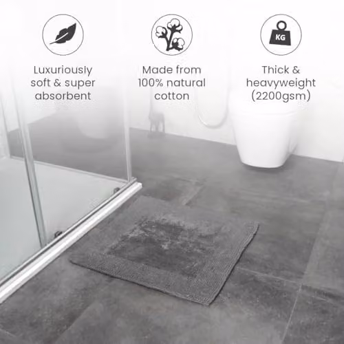 Allure Bath Fashions Reversible Heavyweight Cotton Square Shower Mat, Charcoal, W/D/H: 55 x 55 x 1 cm – 4