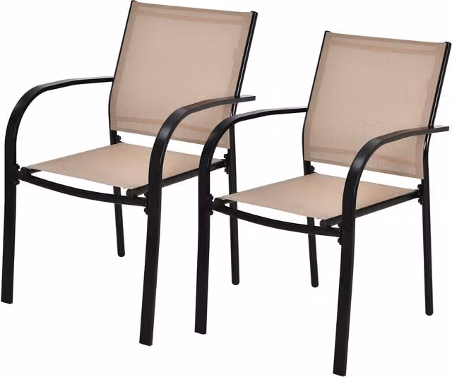 Costway Set of 2 Modern Brown and Beige Metal Outdoor Dining Chairs