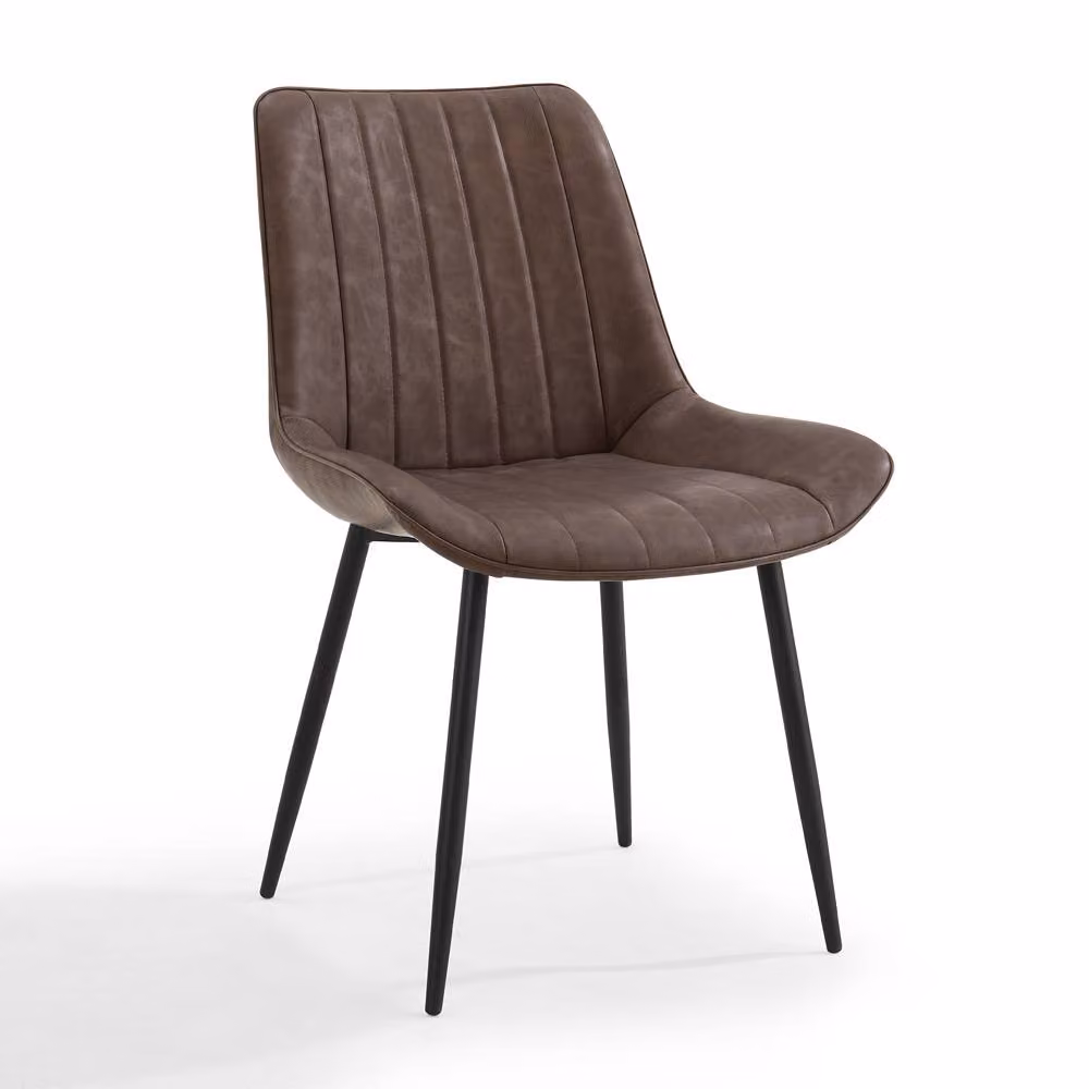 Home Detail Georgia Dining Chair Set of 2, Grey Faux Leather with Brown Accents – 2