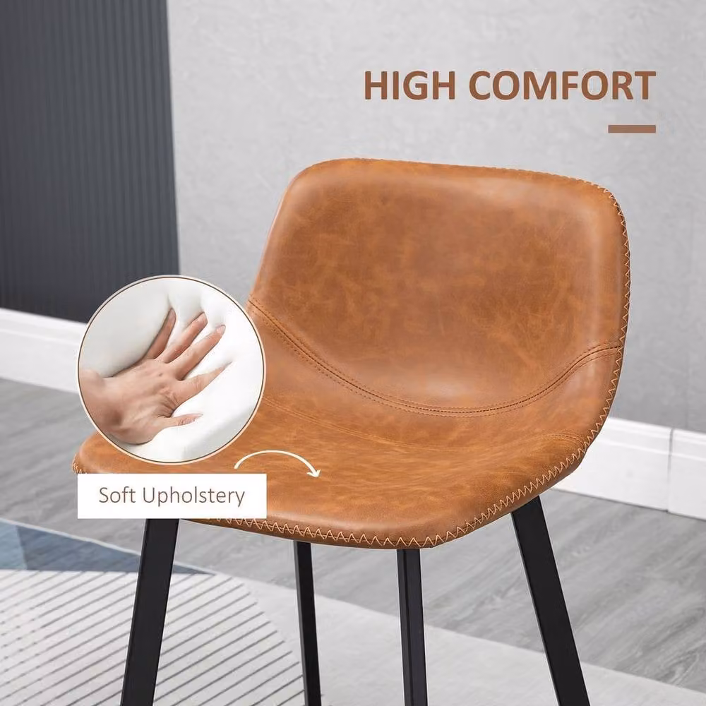 EONLION Set of 2 Brown Synthetic Leather Bar Stools with Back and Metal Frame, Height: 100 cm – 4