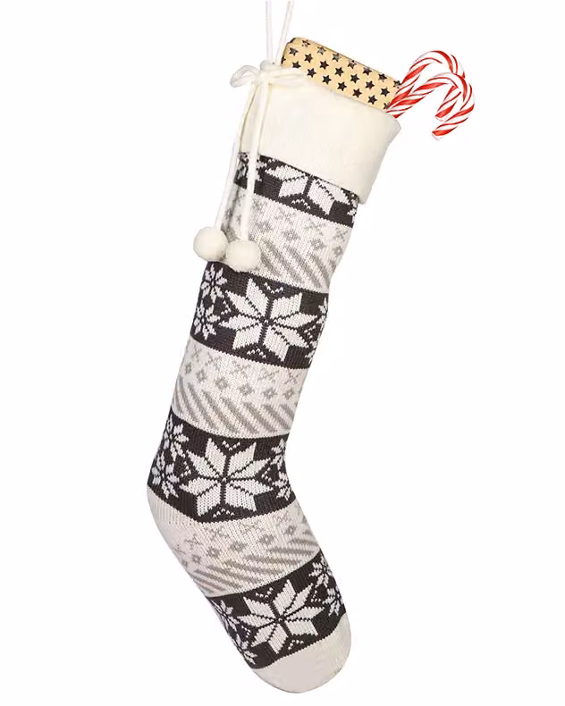 Dibor Set of 4 Grey and White Fair Isle Snowflake Christmas Stockings – 2