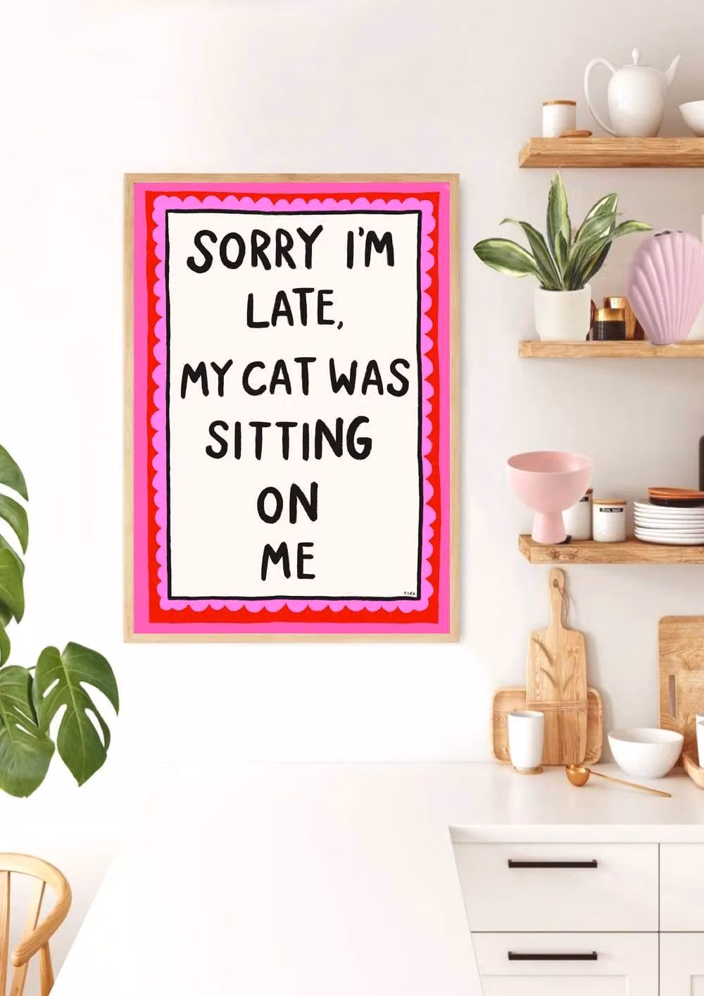 The Paper Tail Sorry I'm Late Funny Cat Quote Multicolour Typography Print, Size: A3 – 2