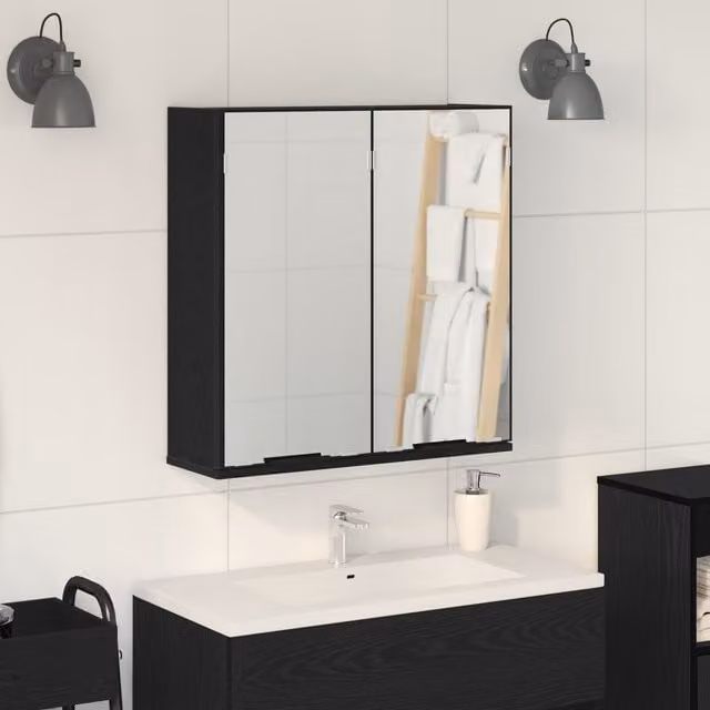 Berkfield Home Black Oak Bathroom Mirror Cabinet, W/D/H: 64 x 20 x 66.5 cm