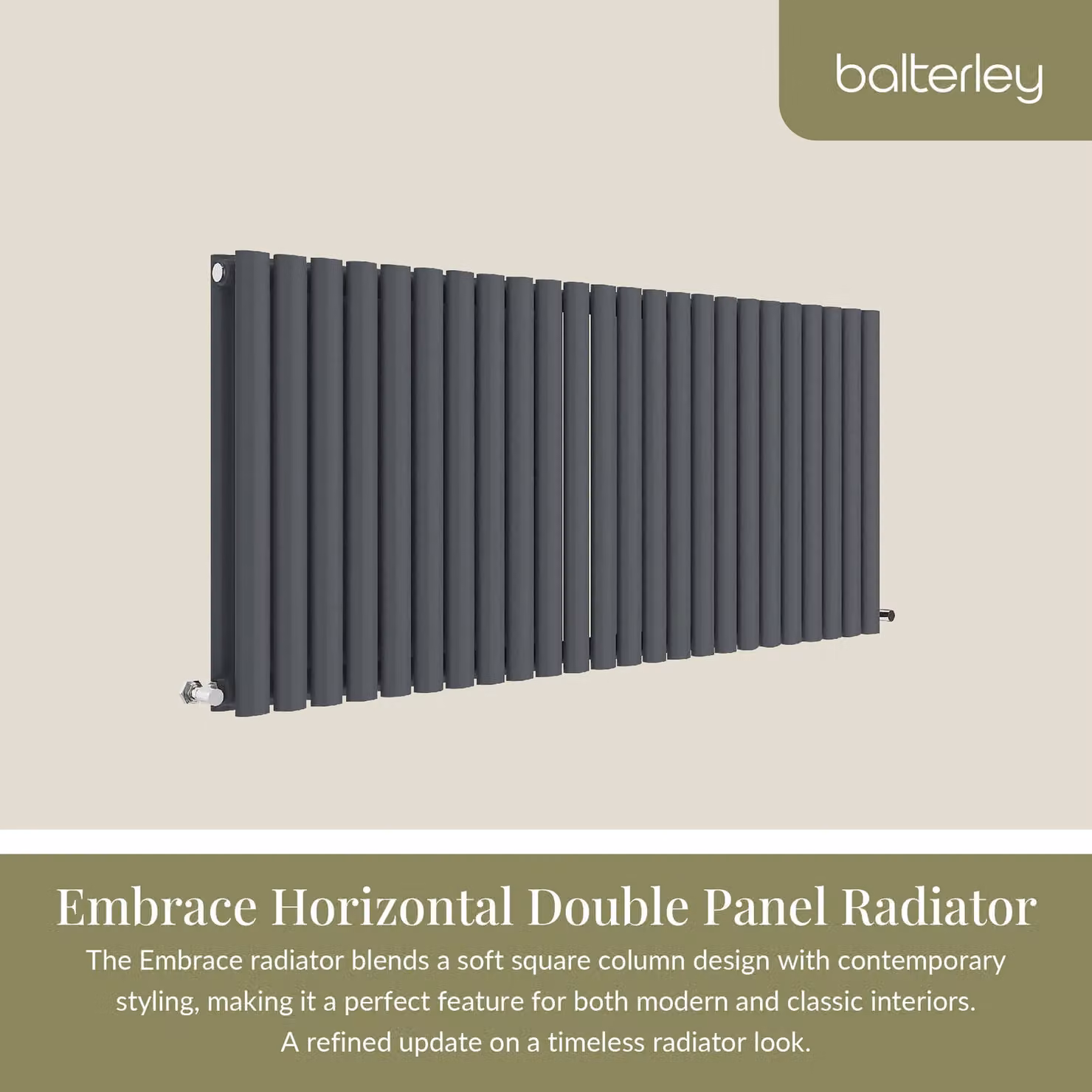 Balterley Embrace Horizontal Double Panel Radiator, Anthracite Grey, W: 139.8 cm, H: 60 cm, D: 10.6 cm – 2