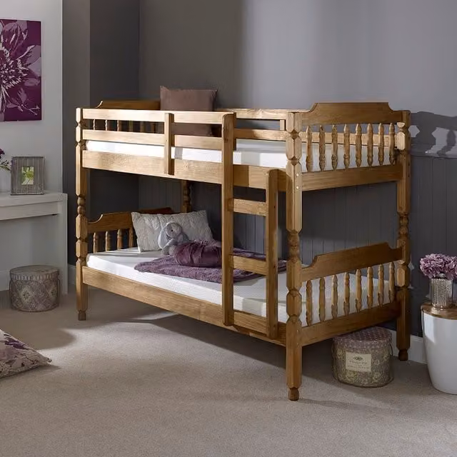Captains TM Colonial Spindle Bunk Bed in Waxed Solid Pine, W/D/H: 90 x 190 x 84 cm