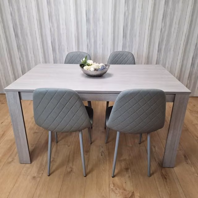 Kosy Koala Grey Dining Set with Rectangular Table and 4 Padded Faux Leather Chairs