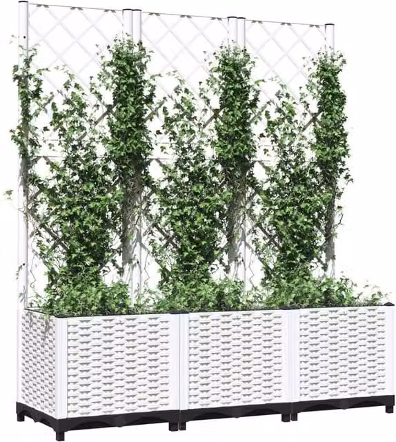 Berkfield Home Garden Planter with Trellis in White, W/D/H: 120 x 40 x 136 cm