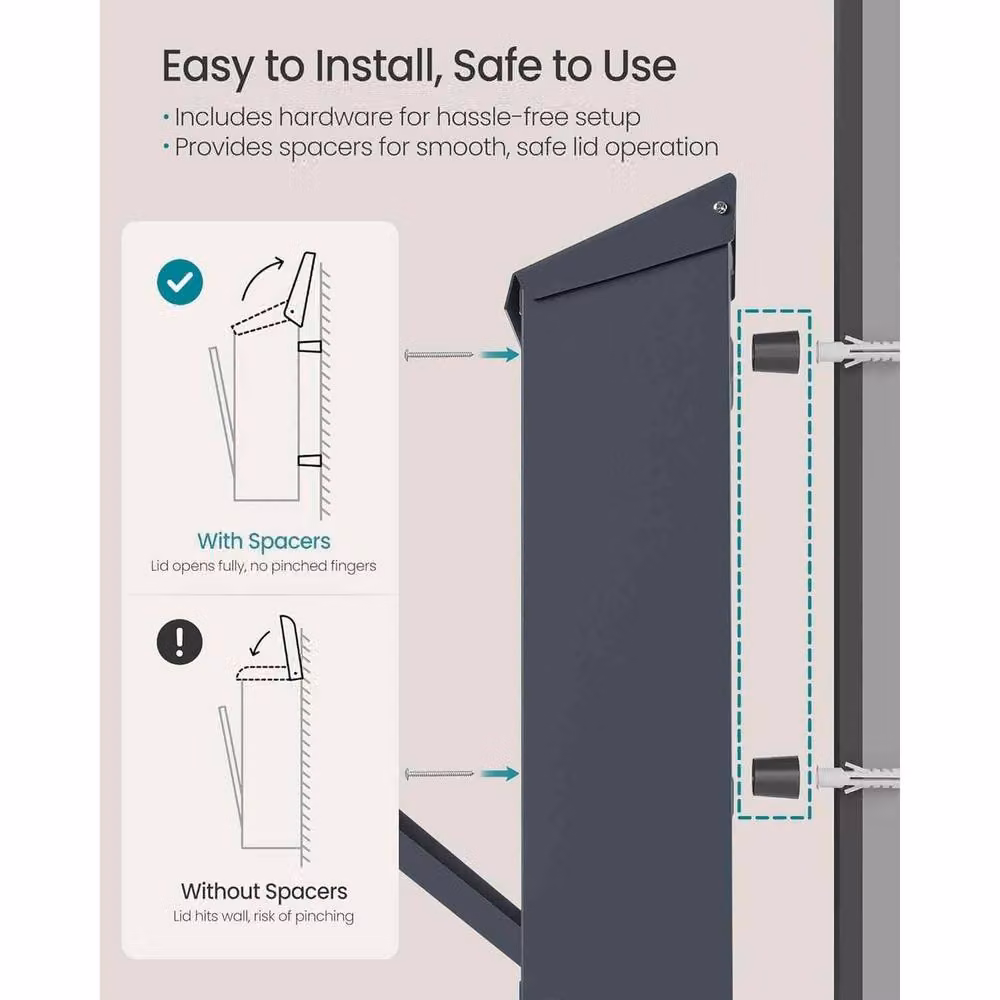 The Bazaarist Wall Mounted Letterbox with Window Nameplate and Lock, Grey – 4