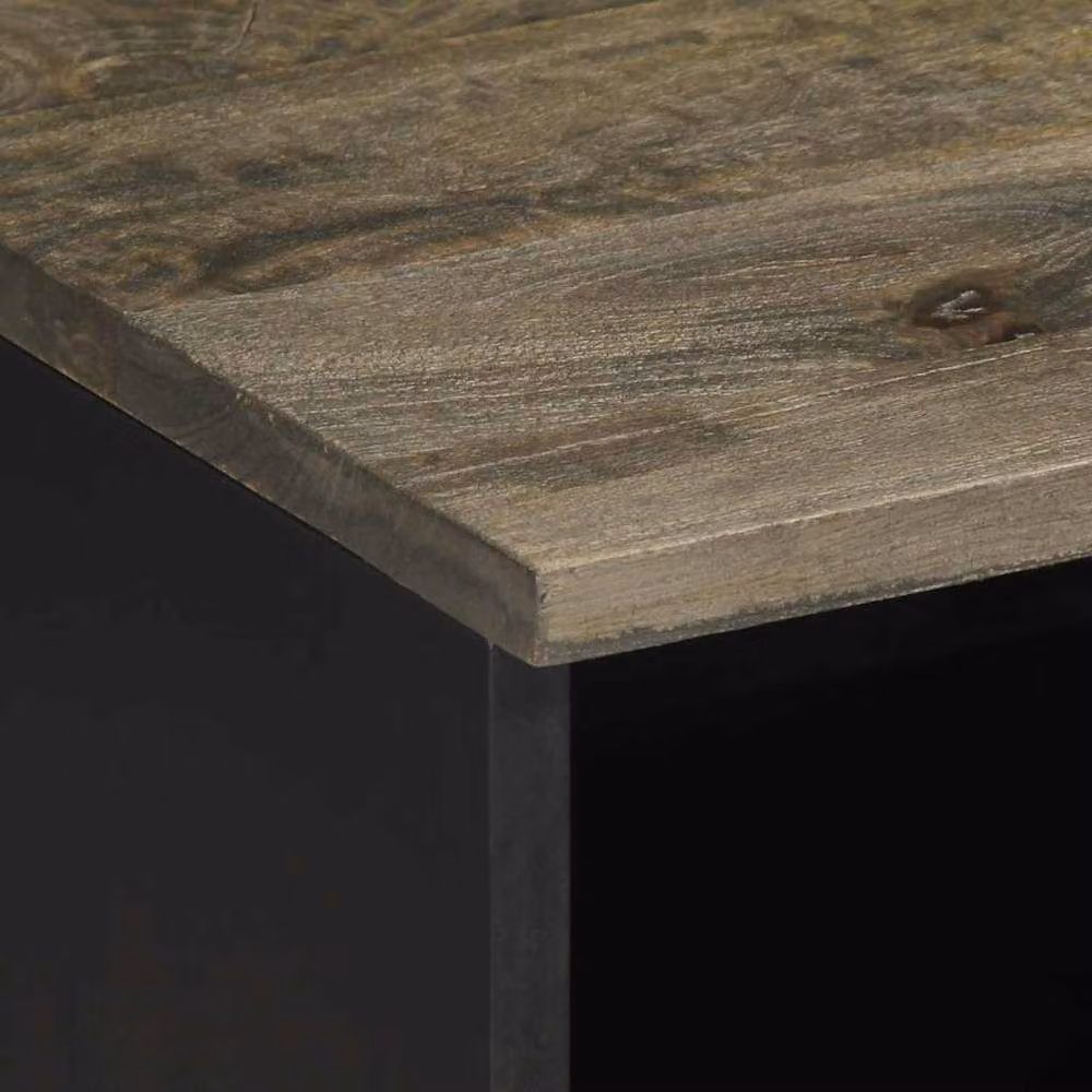 Berkfield Home Black Mango Wood Industrial TV Cabinet W/D/H: 100 x 33 x 46 cm – 4
