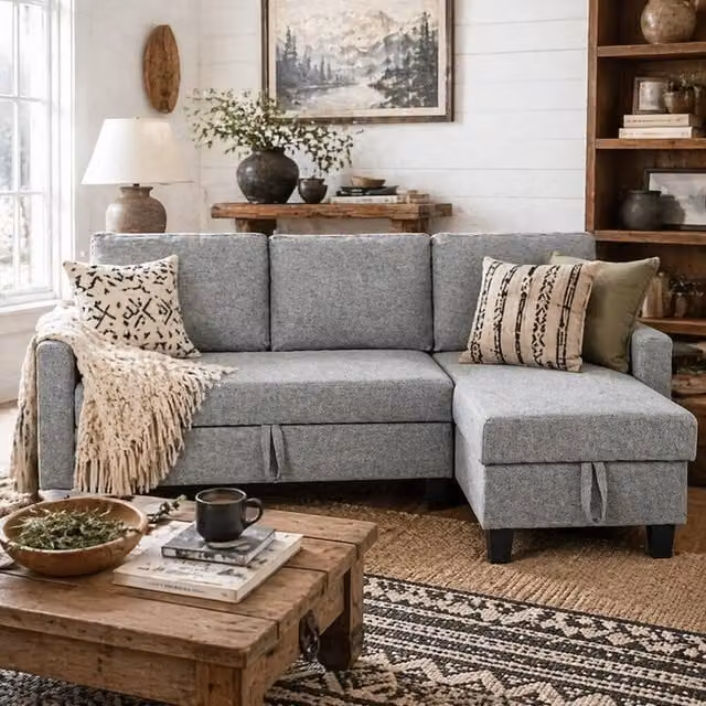 Wyld Haus Fima 3 Seater Fabric Sofa Bed in Grey with Reversible Chaise and Storage, W/D/H: 197 x 129 x 85 cm