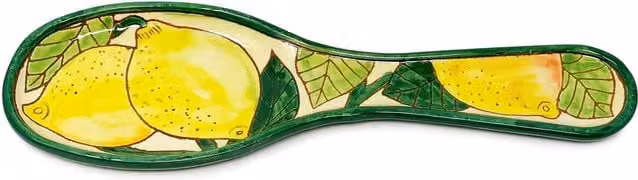 Verano Spanish Ceramics Signature Hand Painted Lemons Ceramic Spoon Rest, Multicolour, W: 28 cm