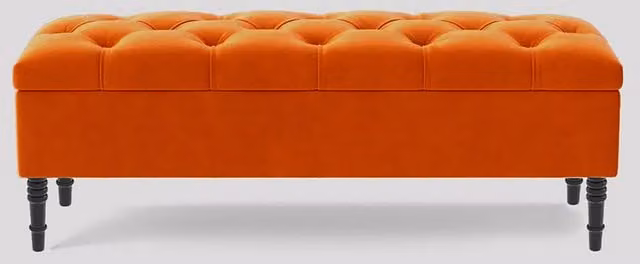 R&M Furnishers Chesterfield Ottoman Storage Bench in Burnt Orange Plush Velvet, 150 cm