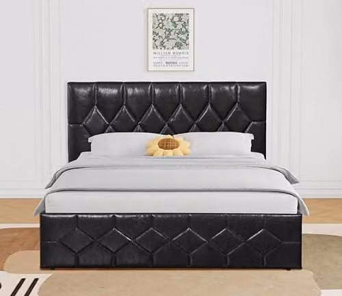 Modernique Black Faux Leather Ottoman Storage Bed with USB Charging Port, W/D/H: 90 x 190 x 97.5 cm – 5
