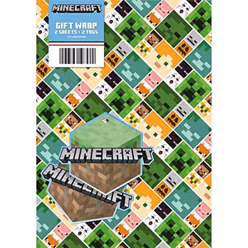 Official Minecraft Green Wrapping Paper Set with 2 Sheets and 2 Tags – 2