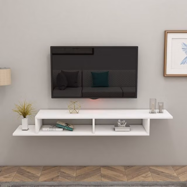 Destina Home Eldon Wall Mounted Floating TV Unit with Shelves in White