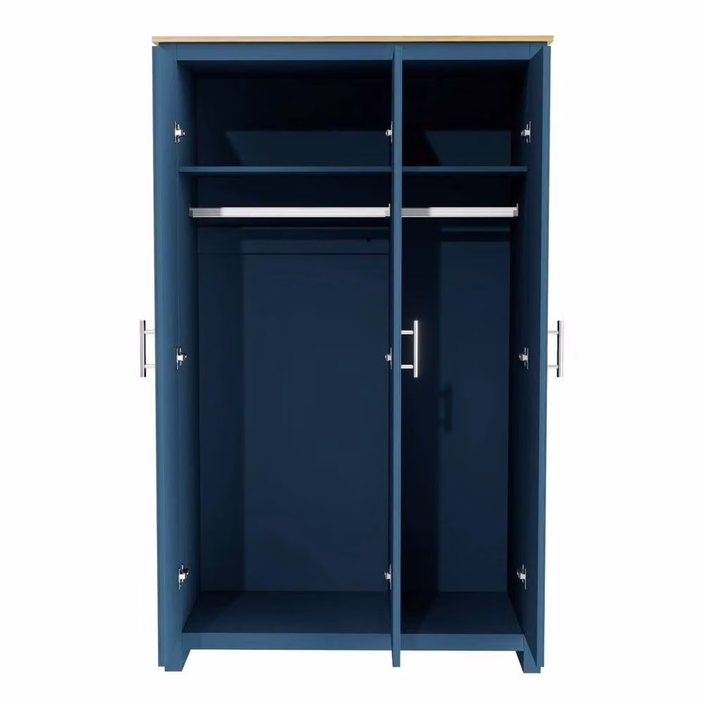 SPETLEK 3 Door Wooden Wardrobe with Hanging Rail and Internal Drawers in Navy and Oak – 2
