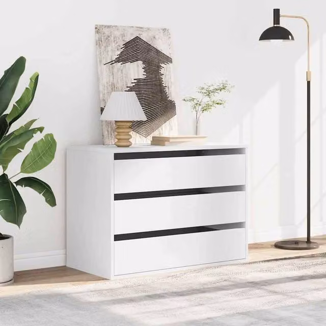 Berkfield Home Classic Corner Chest of Drawers in White, W/D/H: 80 x 41 x 58 cm