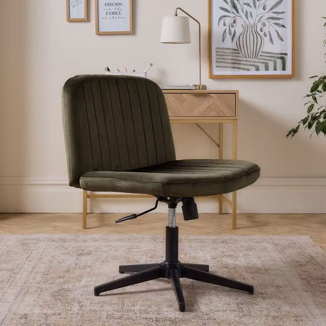VonHaus Dawson Velvet Desk Chair for Home Office in Green