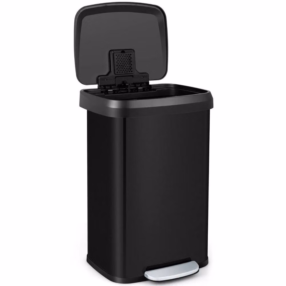 Costway 50L Stainless Steel Step Trash Can with Soft Close Lid and Odour Filter, Black – 3