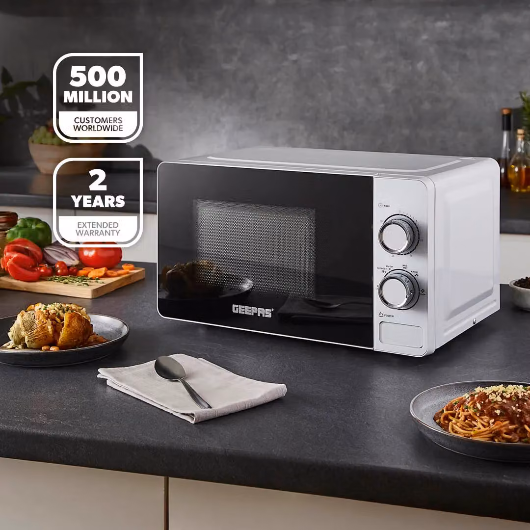 Geepas 20L Solo Microwave Oven with 700W Power and Timer in White – 2