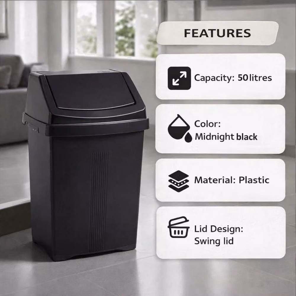 PAWNORA 50 Litre Plastic Swing Lid Kitchen Bin, Black – 3