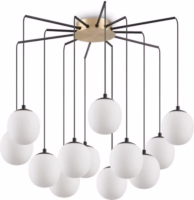 Ideal Lux Rhapsody Modern Indoor Cluster Ceiling Pendant Lamp with 12 LED Lights in Black and Gold/Brass