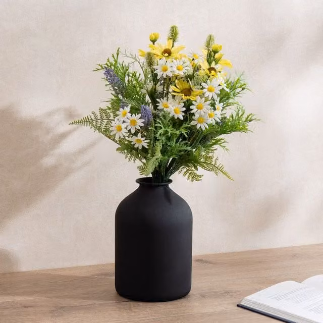 Scottish Everlastings Ltd Mixed Floral Bouquet in a Black and Yellow Vase, Height: 52 cm, Vase Height: 23.5 cm