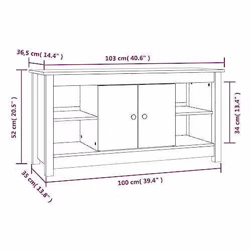 vidaXL Solid Wood Pine TV Cabinet in Honey Brown, W: 103 cm, D: 36.5 cm, H: 52 cm