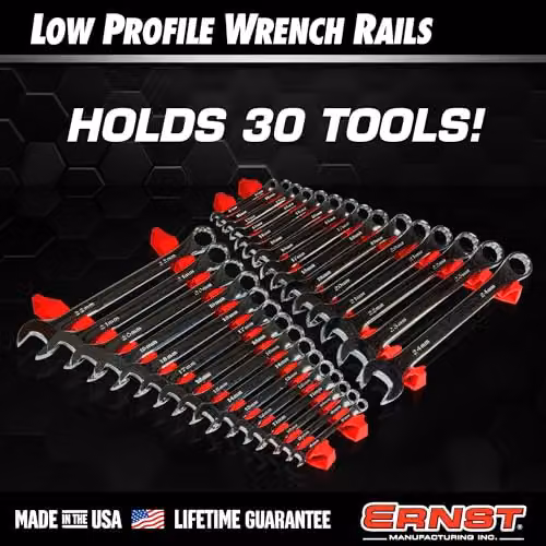 Ernst Manufacturing 30-Tool No-Slip Low-Profile Spanner and Wrench Storage Rail Set in Red – 2