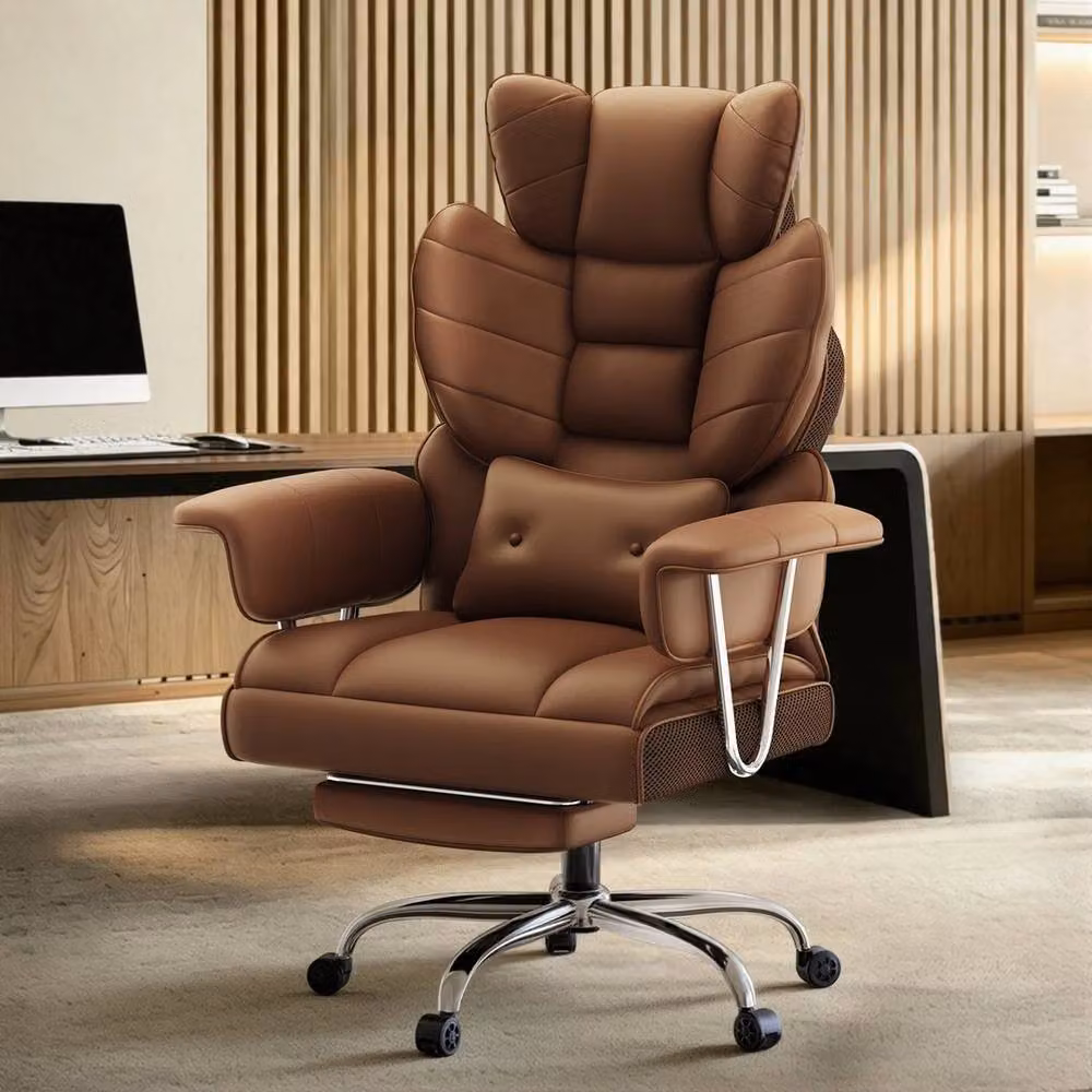 FORGEVIO Executive Office Chair in Brown PU Leather with Headrest and Armrests – 6