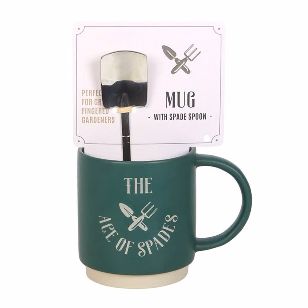 Uniqueful Ace of Spades Ceramic Mug with Spade Spoon in Green, 550 ml – 2