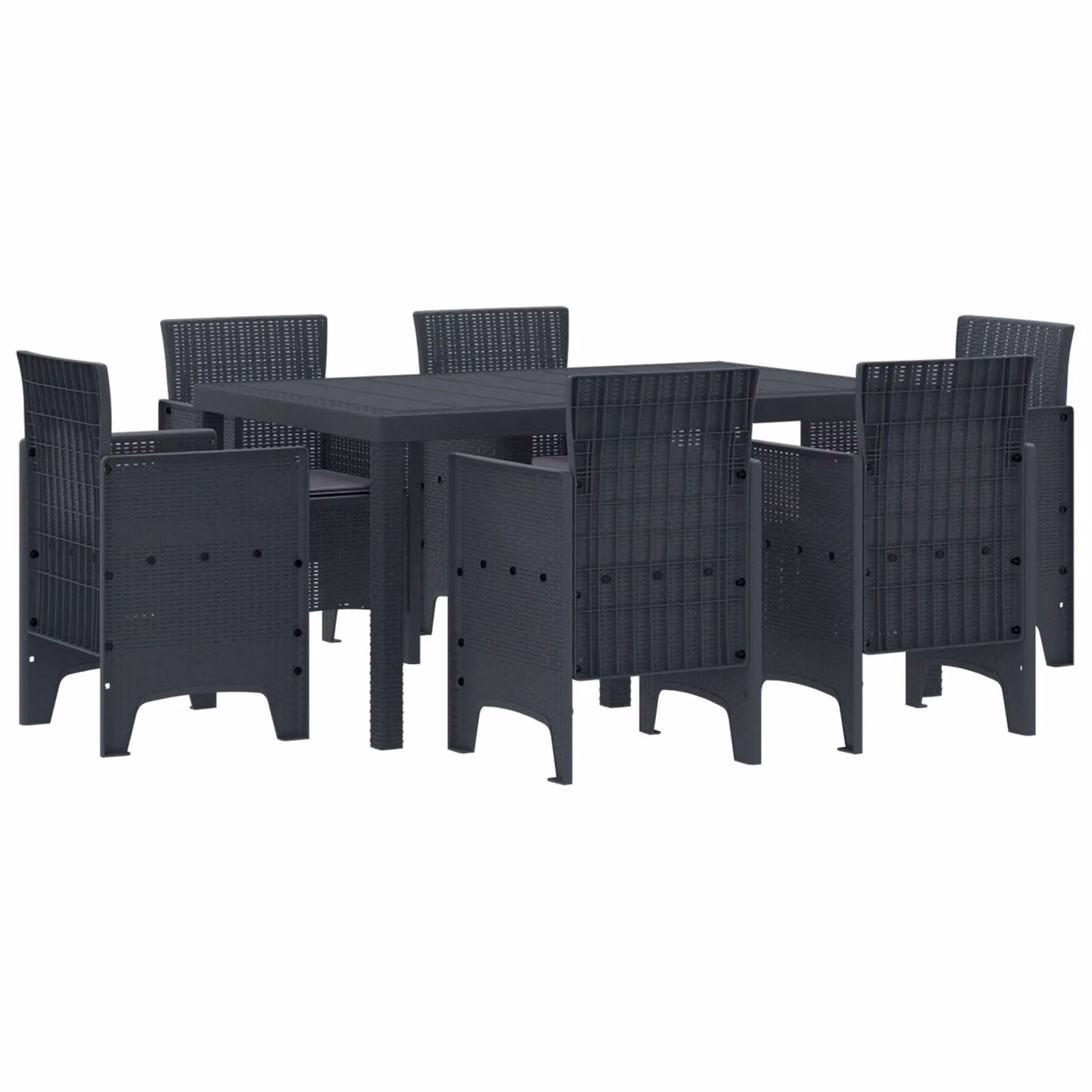 Berkfield Home 7 Piece Poly Rattan Garden Dining Set with Anthracite Cushions in Black – 2