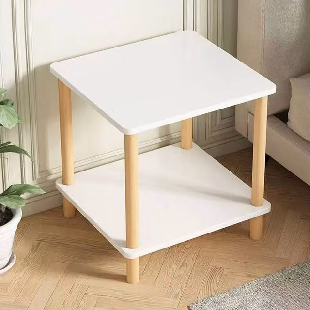 Kelvenix 2 Tier Small Square Wood Sofa Side Table in White, W/D/H: 40 x 40 x 52 cm