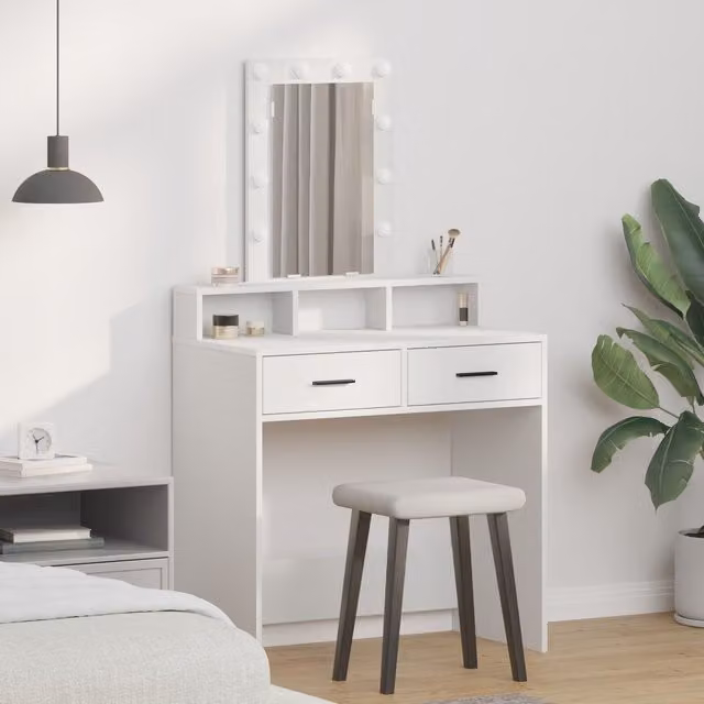 Berkfield Home Hollywood LED Dressing Table in White, W/D/H: 79 x 41 x 140 cm – 1