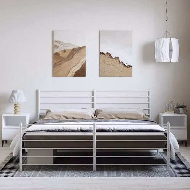 Berkfield Home Metal Bed Frame with Headboard and Footboard, White, W/D/H: 193 x 198 x 90 cm – 1