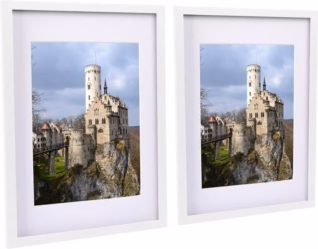 Nicola Spring Pack of 2 Modern Rectangular A3 Photo Frames in White with A4 Mount