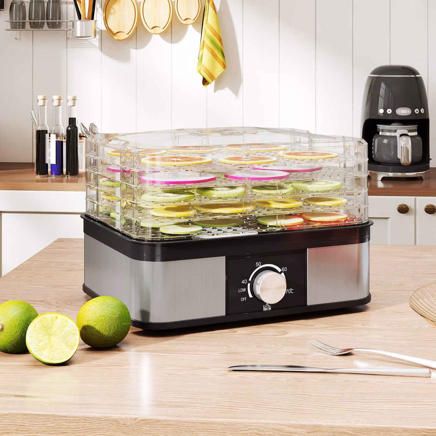 HOMCOM 5 Tier Food Dehydrator, 245W Stainless Steel Food Dryer Machine with Adjustable Temperature for Drying Fruit, Meat, Vegetables, Jerky and Pet Treats, Black – 2