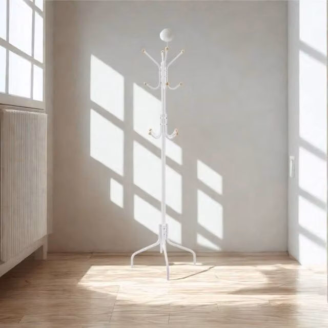 Pirlo Plush Metal Hallway Coat Rack Stand with 12 Hooks, White, H 180 x W 55 x D 60 cm – 1