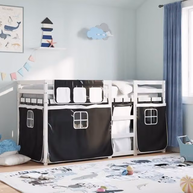 Berkfield Home Solid Wood Pine Bunk Bed in White and Black, W/D/H: 80 x 200 cm – 1