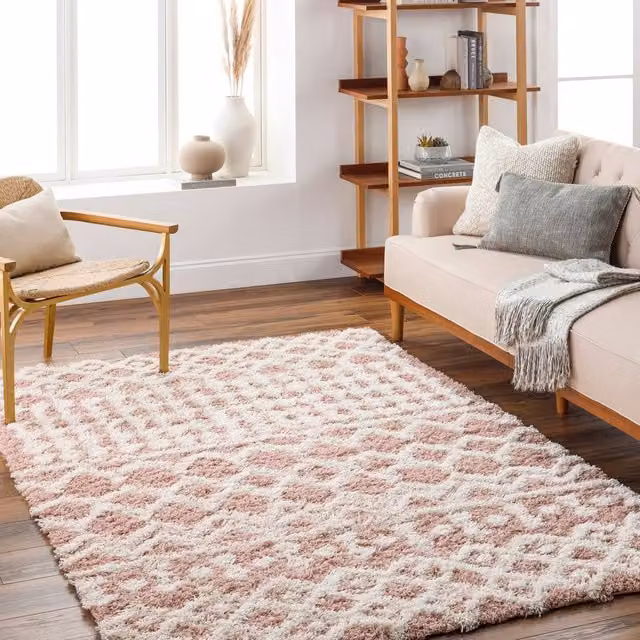 Livabliss Urban Geometric Peach Shag Rug with Soft Plush Pile for Living Room or Bedroom, W: 130 cm, D: 190 cm