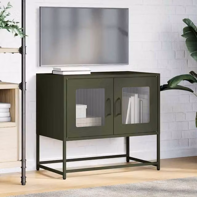Berkfield Home Industrial TV Cabinet in Matt Olive Green, W/D/H: 68 x 39 x 60.5 cm – 1