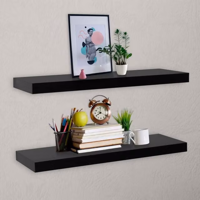 Berkfield Home Floating Wall Shelves, 2 Piece Black MDF, W: 100 cm, D: 20 cm, H: 3.8 cm – 1