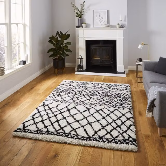 Terrys Scandi Berber G274 Moroccan Boho Rectangular Rug in White and Black