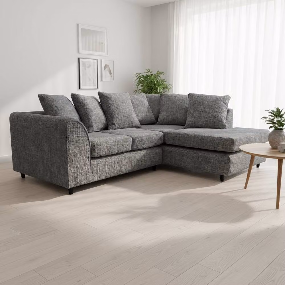 Abakus Direct Jumbo Chenille L-Shaped Corner Sofa with Chaise Extension, Right Hand Facing, Grey – 2