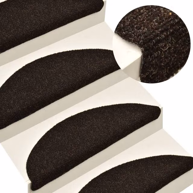 Berkfield Home Self-adhesive Needle Punch Stair Mats, 5 Pieces, Dark Brown, W: 65 cm, D: 21 cm, H: 4 cm